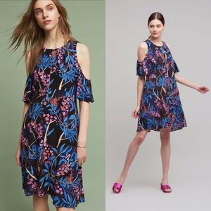Maeve Blue Dress “Elia” Pink Floral Open Shoulder Anthropologie Summer Size 2 S